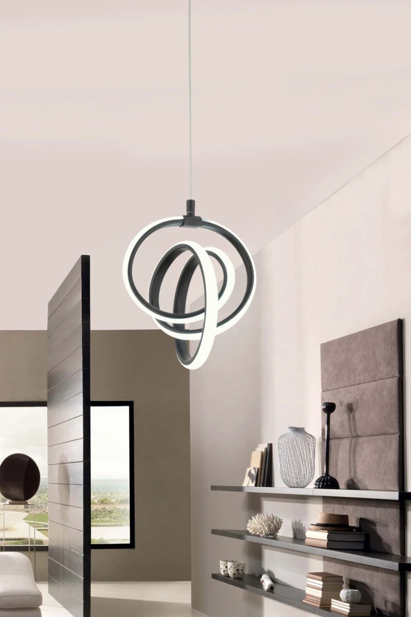Dekorluna Venita Siyah Modern Sarkıt Led Avize Beyaz Işık Salon Mutfak Oda Hol Ledli Avize