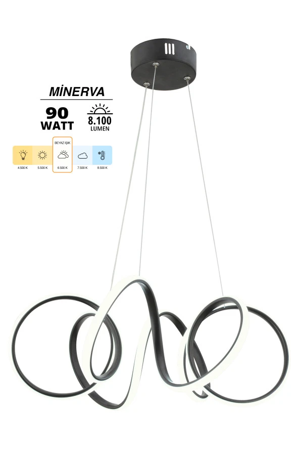 Dekorluna Minerva Siyah Modern Sarkıt Led Avize Salon Mutfak Oda Hol Ledli Avize - 2
