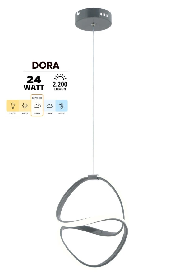 Dekorluna Dora Antrasit Modern Sarkıt Led Avize Beyaz Işık Salon Mutfak Oda Hol Ledli Avize - 2