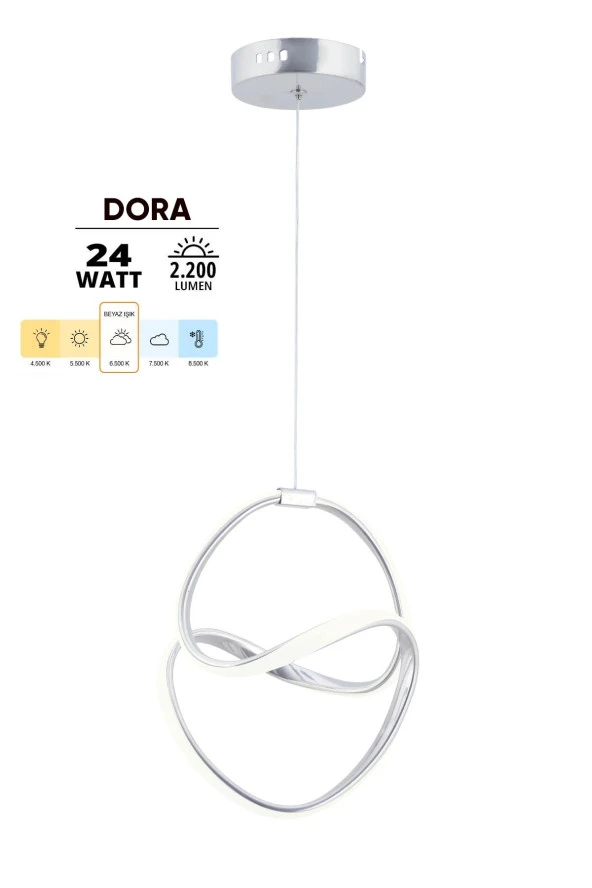 Dekorluna Dora Krom Modern Sarkıt Led Avize Beyaz Işık Salon Mutfak Oda Hol Ledli Avize - 2