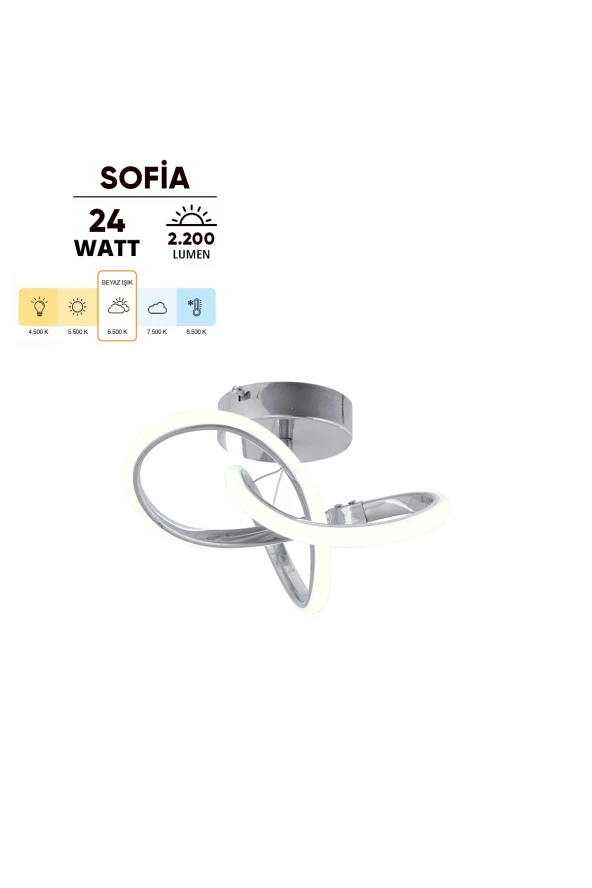 Dekorluna Sofia Modern Plafonyer Krom Tavana Sıfır Beyaz Işık Salon Mutfak Hol Led Avize - 2