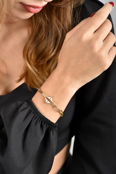 ÇG Blk305 Beyaz Detaylı Kalın Zincir Bileklik - 2