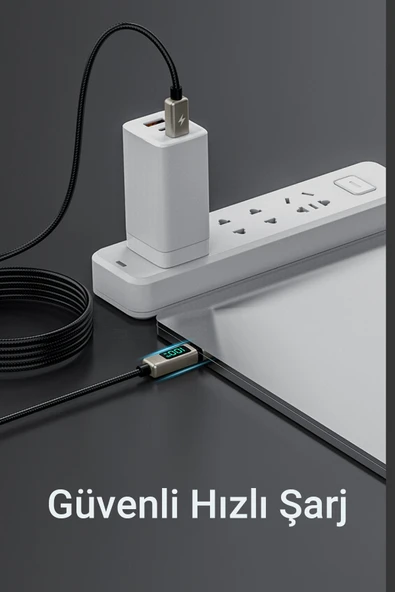 Lanex LS20CL 1.2M 20W Dijital Göstergeli Hasırlı Type-C to Lightning PD Hızlı Şarj Kablosu - 3