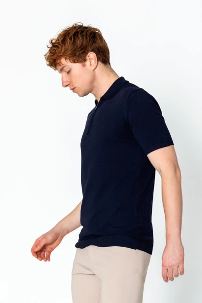 Erkek Fit Extra Polo Yaka Yarım Fermuarlı Klasik Triko T-Shirt - 9