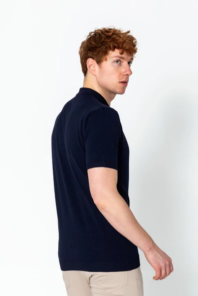 Erkek Fit Extra Polo Yaka Yarım Fermuarlı Klasik Triko T-Shirt - 11