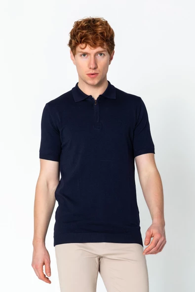 Erkek Fit Extra Polo Yaka Yarım Fermuarlı Klasik Triko T-Shirt - 7