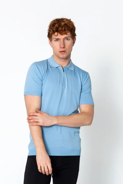 Erkek Fit Extra Polo Yaka Yarım Fermuarlı Klasik Triko T-Shirt - 12