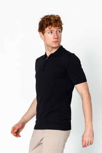 Erkek Fit Extra Polo Yaka Yarım Fermuarlı Klasik Triko T-Shirt - 4