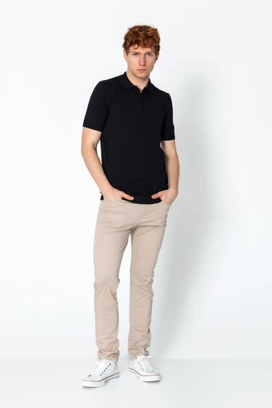 Erkek Fit Extra Polo Yaka Yarım Fermuarlı Klasik Triko T-Shirt - 3