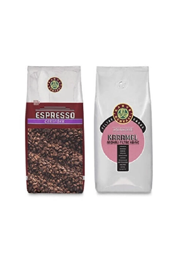 Kahve Dünyası Espresso Çekirdek Kahve 1 Kg Ve Karamel Aromalı Çekirdek Kahve 1 Kg Fırsat Paketi