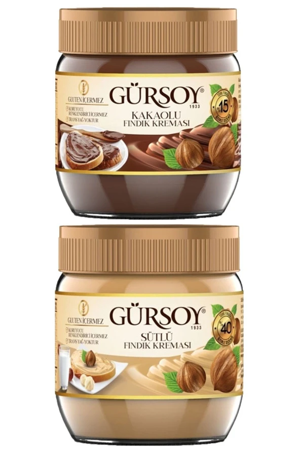 Gürsoy Kahvaltı Sofrasının Gözdesi 400gr Kakaolu Fındık Kreması Ve 400gr Sütlü Fındık Kreması