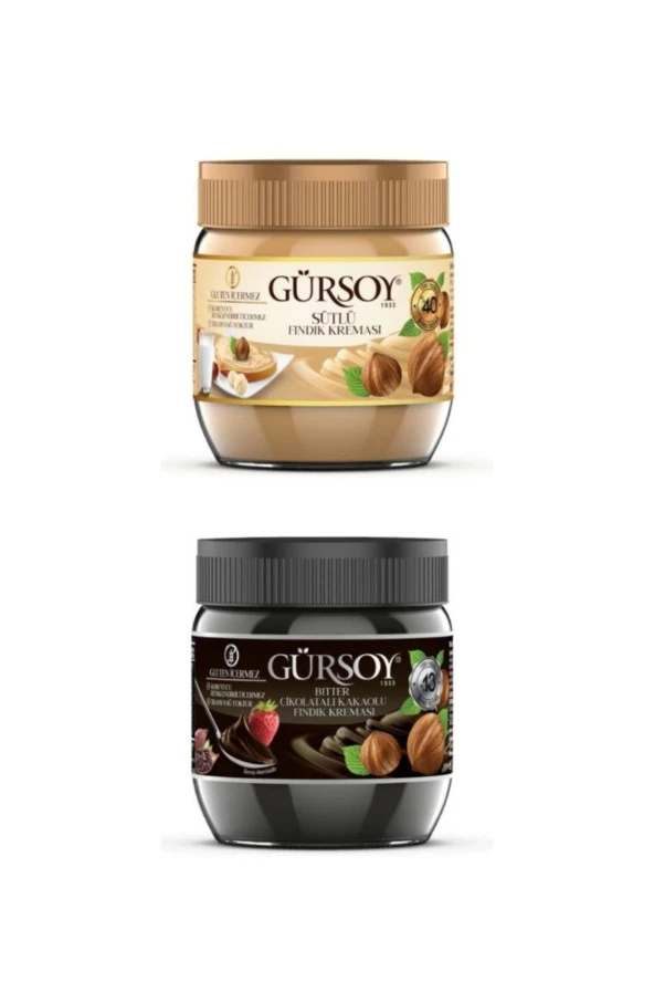 Gürsoy Sütlü Fındık Kreması 400 G & Bitter Kakaolu Fındık Kreması 400 G