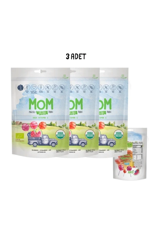MOM Magıcal Organik Moods  Organik Lolipop (ÇİLEK, KARPUZ, YABAN MERSİNİ VE C VİTAMİNİ) 3'LÜ - 2