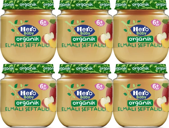 Hero Baby Kavanoz Maması 120GR Organik Elmalı Şeftalili (6 Lı Set)