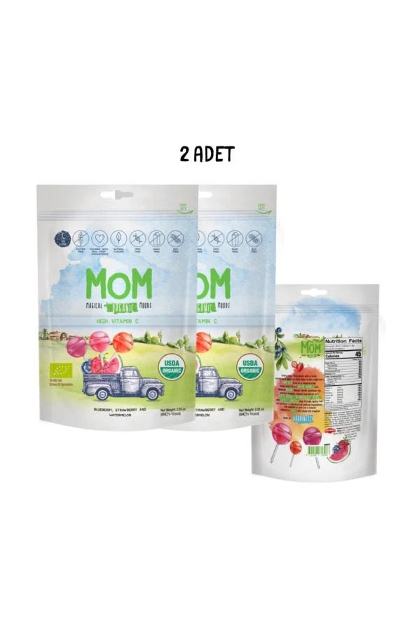 MOM Magıcal Organik Moods; Organik Lolipop (ÇİLEK, KARPUZ, YABAN MERSİNİ VE C VİTAMİNİ)*2li