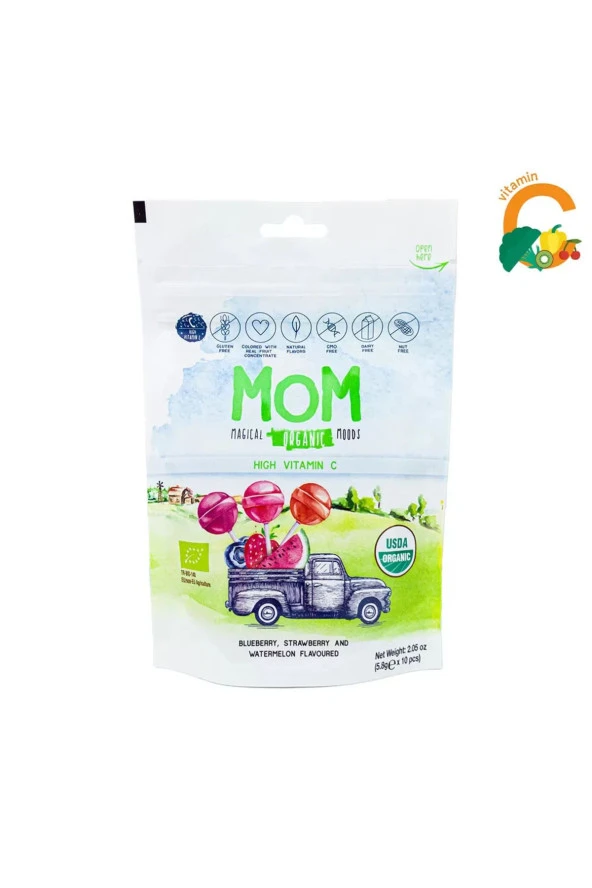 MOM Organik Lolipop (çilek, Karpuz, Yaban Mersini Ve C Vitamini) 10 Adet