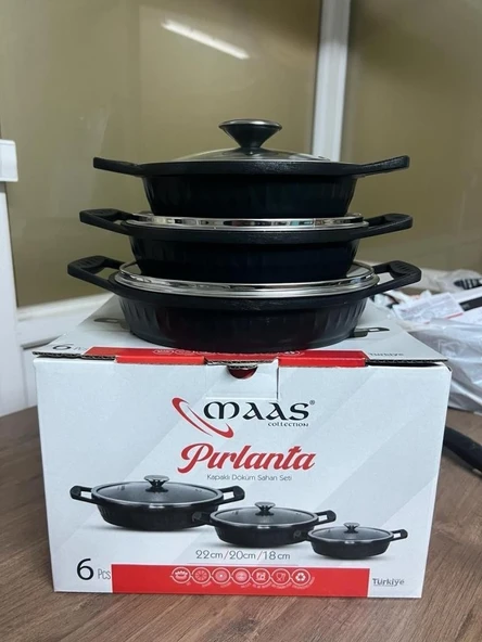 Maas Pırlanta 6 Parça Döküm Granit Sahan Seti 18-20-22 cm Siyah ürün görseli