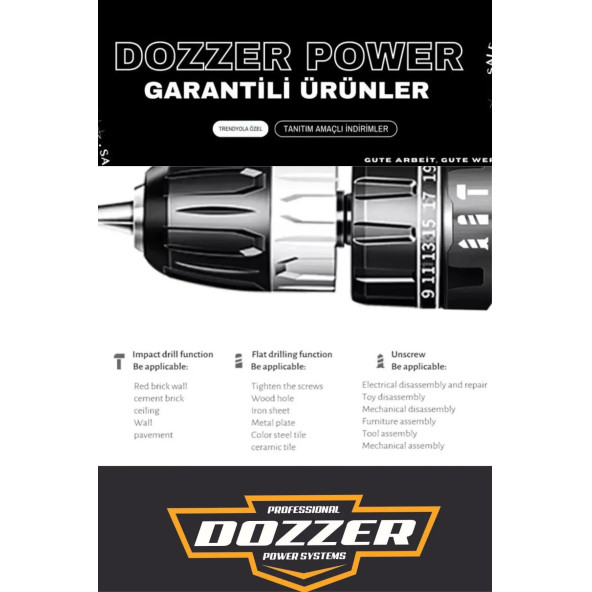 DOZZER Alman Hard-x Darbeli 12 V 2.0ah Çelik Şanzuman Bakır Sargılı 2 Akülü Vidalama Matkap Şarjlı Matkap - 3