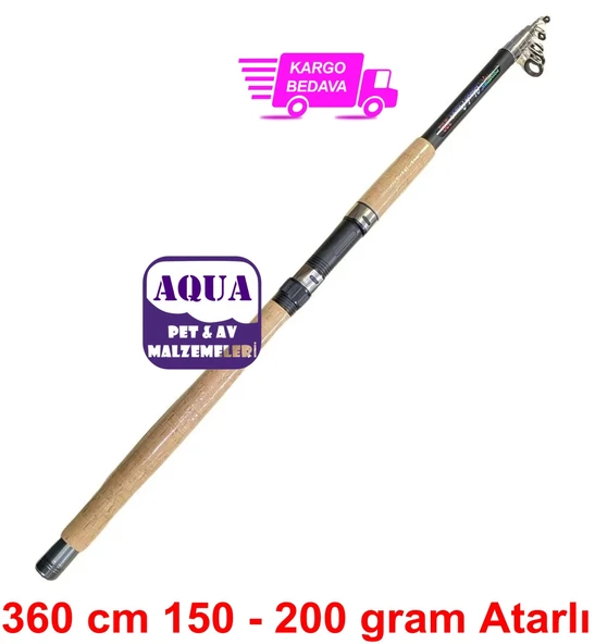 Powerex Black Power 3.60 cm. 150-200 gr. Atarlı Mantar Uzun Sap Teleskopik Olta Kamışı
