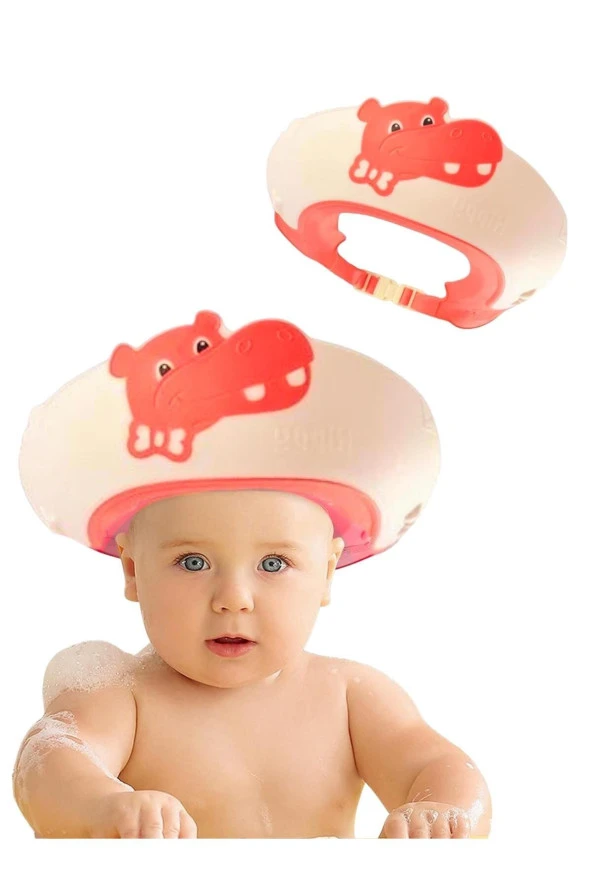 Hippo Banyo Şapkası , Slikon Çocuk Duş Tacı , Sevimli Hipopotam , Ayarlanabilir Tasarım, 6ay-9yaş