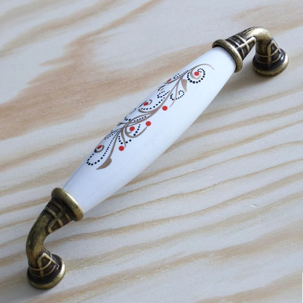 Gerçek Porselen Eskitme Antik Sarı 128 mm Mobilya Mutfak Çekmece Dolap Dolabı Kulpu Kulbu Kulpları - Resim 3