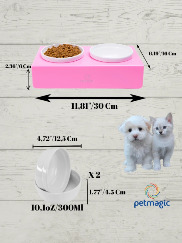Petmagic Akrilik Pleksi Evcil Hayvan Renkli Seramik Kaseli Kedi ve Köpek Mama Su Kabı-Şeker Pembe - Resim 3