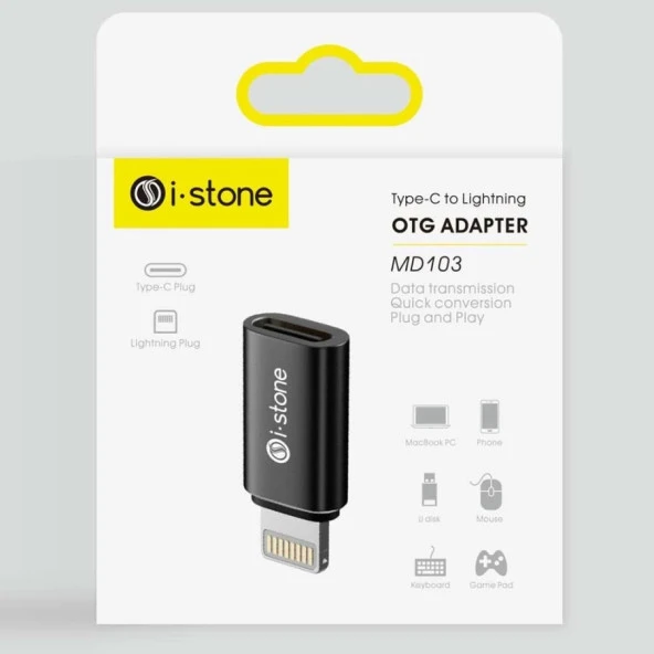 i-Stone MD103 USB C - Lightning adaptörü, USB-C soketi, iOS fiş, veri senkronizasyonunu destekler, Lightning ile uyumlu