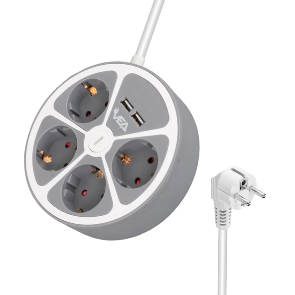 Ayt Vea Ve-G604YU 4 lü Grup Priz 1.5 Metre Uzatma Kablosu Usb li Yuvarlak 3680 Watt 16 Amper Destekli Isınmaz Priz - 2