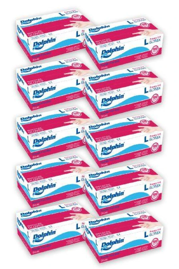Dolphin Pudrasız Vinil Vinyl Tek Kullanımlık Eldiven Şeffaf Large Büyük Boy - 100'lü 20 Paket -Koli - Resim 2