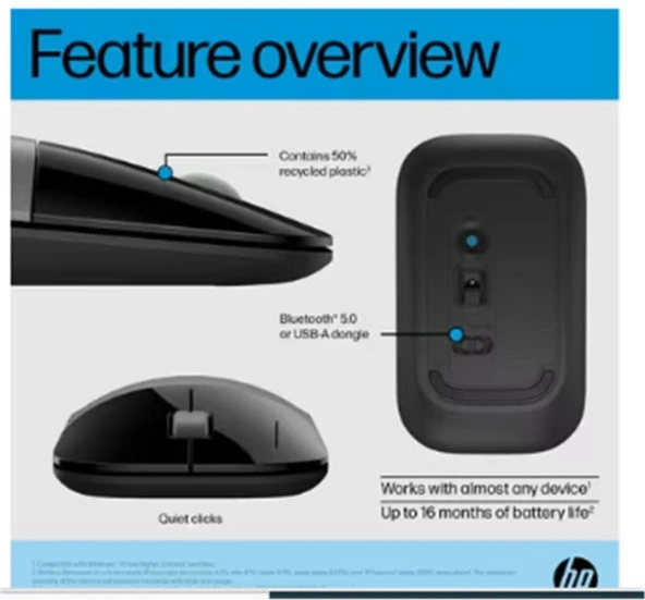 HP Z3700 758A9AA Bluetooth 2.4GHz 1600DPI Silver Wireless Optik Mouse - Resim 2