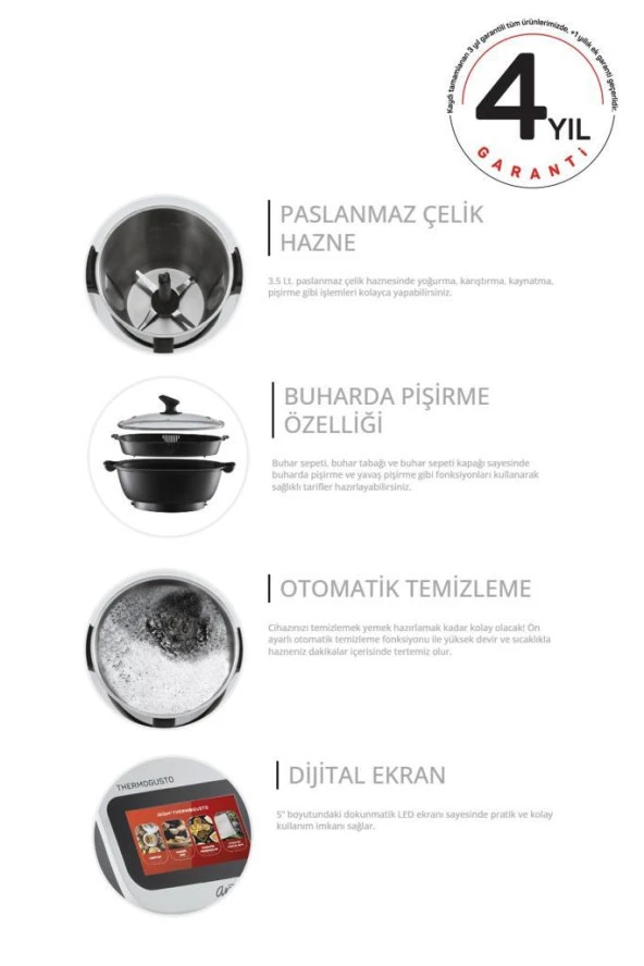 Arzum AR1181 Thermogusto Çok Fonksiyonlu Akıllı Mutfak Robotu - Resim 8