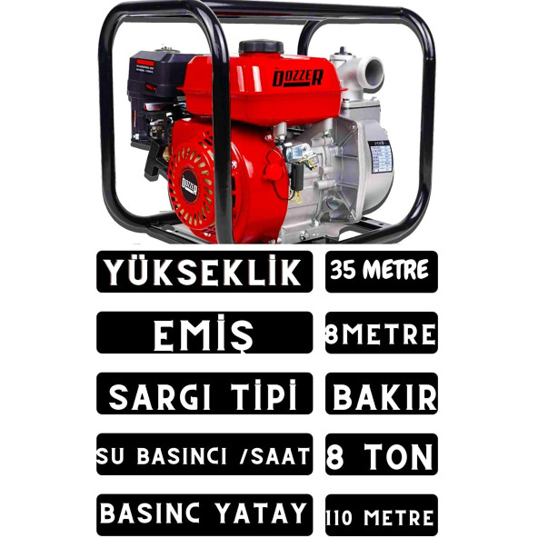DOZZER Alman Yüksek Basınc 2 Inc Yakıt Cimrisi 7.5 Hp Benzinli Su Motoru 35 Metre Dik Basınç - 2