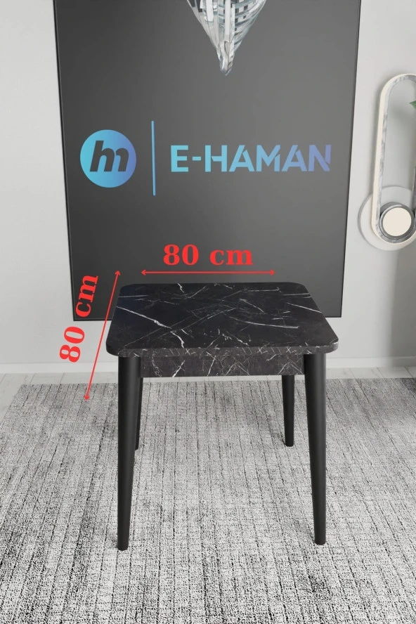 Haman 4 Adet Safir Serisi Jerry Kumaş Siyah Ahşap Ayaklı Sandalye Ve 80X80 Sabit Siyah Masa Takımı - 5