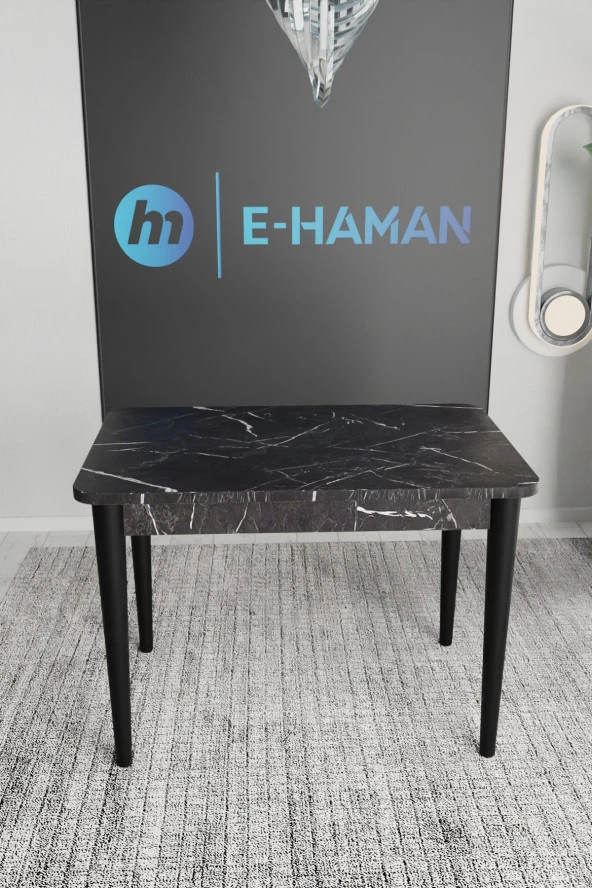 Haman 4 Adet Safir Serisi Jerry Kumaş Siyah Ahşap Ayaklı Sandalye Ve 70X110 Sabit Siyah Masa Takımı - 2