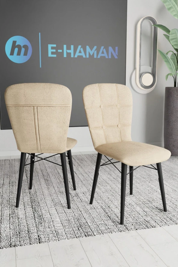 Haman 4 Adet Safir Serisi Jerry Kumaş Siyah Ahşap Ayaklı Sandalye Ve 80X80 Sabit Siyah Masa Takımı - 3