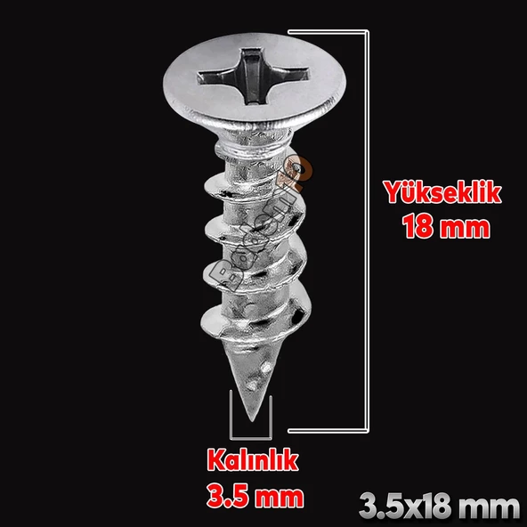 Sunta Vidası 3.5x18 Mm Paket 1000 Adet Sivri Uçlu Ahşap Tahta Ağaç Mobilya Ayak Kulp Vidası - 2