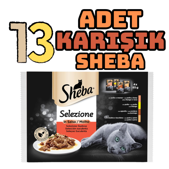 SHEBA Sığır Etli, Kuzulu, Tavuklu, Hindili KARIŞIK 4 Lü 85 Gr X 13 Adet