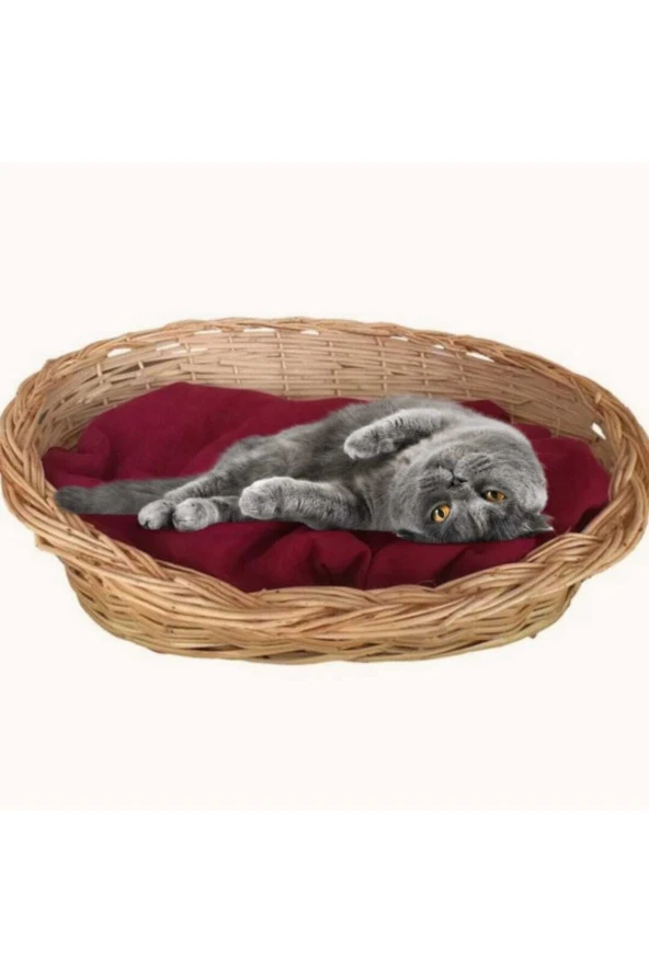 Hasır Evi Çanakkale Biga El Yapımı Hasır Sepet Kedi / Yavru Köpek Yatağı 45 Cm
