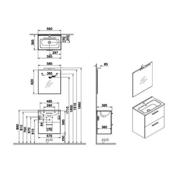 VitrA Mia Antrasit 60cm Banyo Dolabı Set - 2