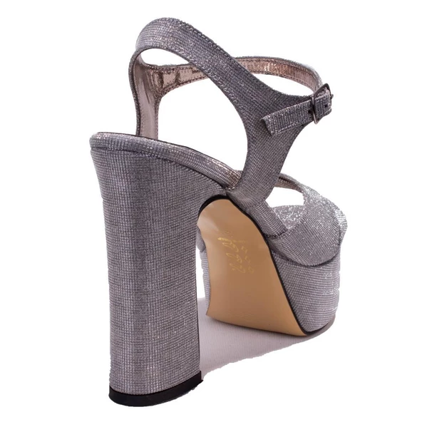 Dagoster DZA07-337350C Platin Simli Tek Bant Platform Topuklu Kadın Ayakkabı - 4