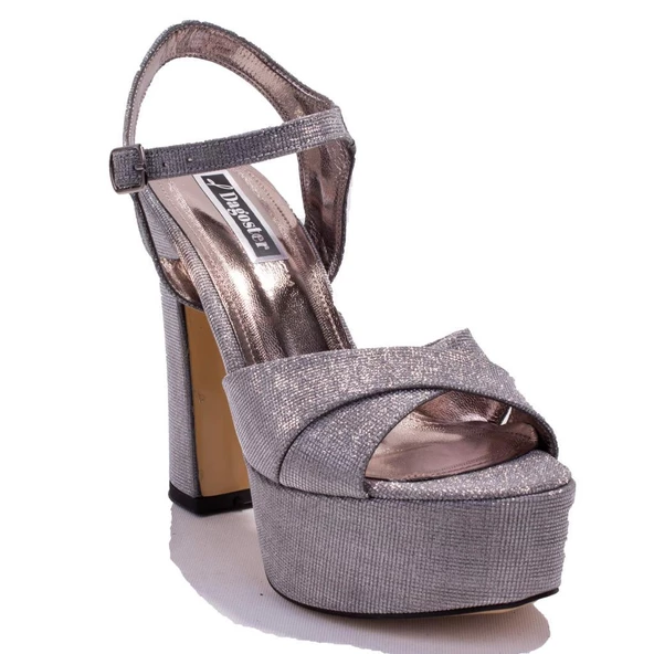 Dagoster DZA07-337350C Platin Simli Tek Bant Platform Topuklu Kadın Ayakkabı