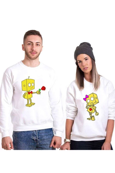 Tshirthane Romantik Robot  Sevgili Kombinleri Sweatshirt Kombini