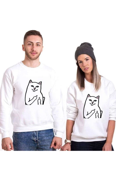 Tshirthane Kedi Kız Erkek Sevgili Kombinleri Sweatshirt Kombini ürün görseli