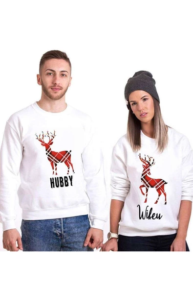Tshirthane Hubby Wifey Geyik  Sevgili Kombinleri Sweatshirt Kombini ürün görseli