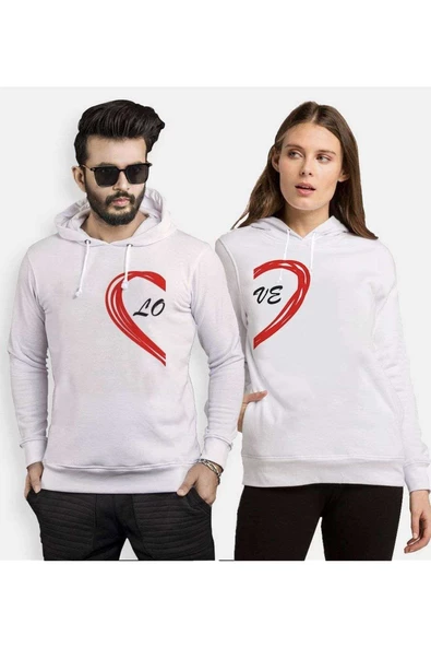 Tshirthane Lo Ve Yarım Kalp Sevgili Kombinleri Kapüşonlu Kombini