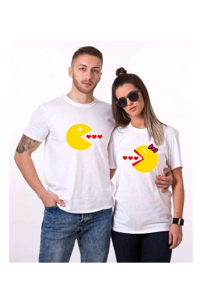 Tshirthane Pacman Kalp Sevgili Kombinleri Tshirt Kombini ürün görseli 1