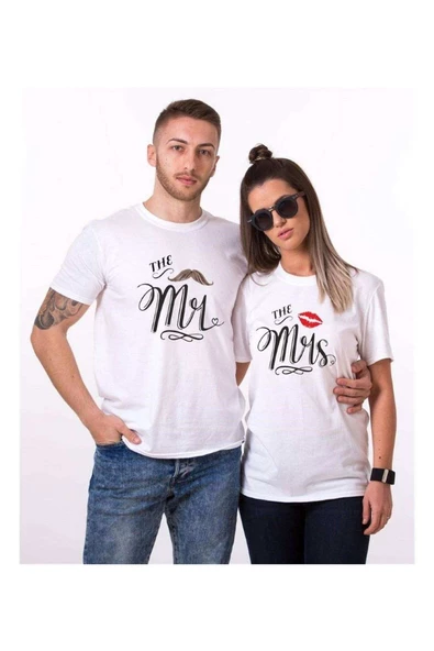 Tshirthane Mrs.Öpücük Mr. Bıyık  Sevgili Kombinleri Tshirt Kombini ürün görseli 1
