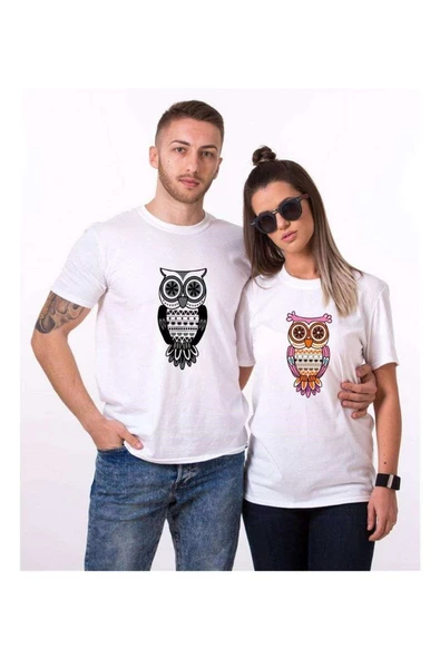 Tshirthane Owl Baykuş  Sevgili Kombinleri Tshirt Kombini ürün görseli 1