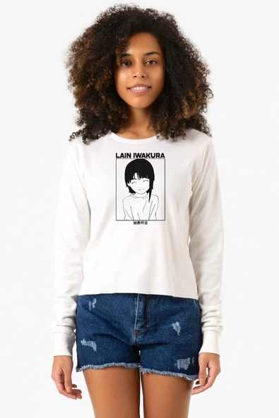 Serial Experiments Anime Lain Poster Ekstra Uzunkol Sweatshirt Ekru