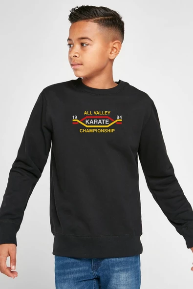 Cobra Kai All Valley Karate Championship 1984 Siyah Çocuk 2ip Sweatshirt